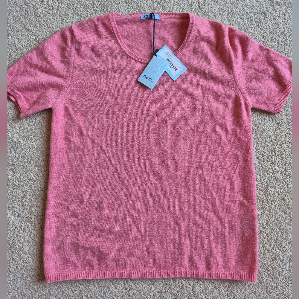 NWT Vintage Malo Coral Pink Cashmere Short Sleeve Sweater Size 40